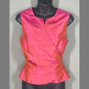 NEW Ann Taylor Shirt Womens 10 pink silk wrap blouse top colorful